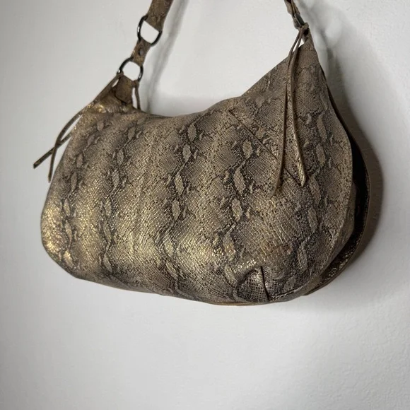 Hobo Lennox Shoulder Bag Snakeskin Print Leather Fringe Metallic Zipper - Picture 5 of 15